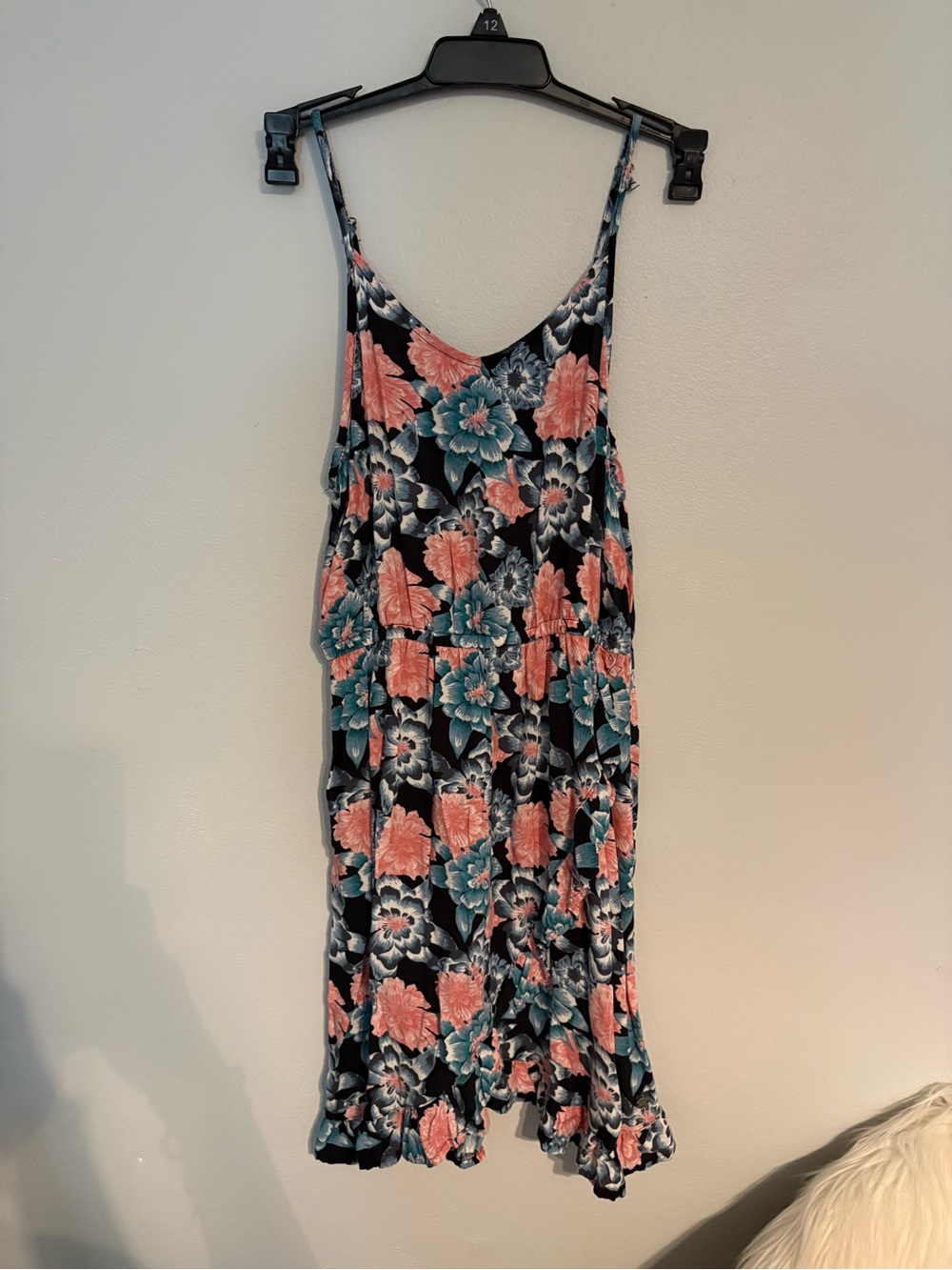 Roxy Girl Floral Spaghetti Strap Sundress - Coral & Teal on Black